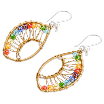 Beaded dangle earrings, 'Colorful Crystal Eyes' - Handmade Multicolored Crystal & Glass Beaded Dangle Earrings
