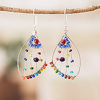 Beaded dangle earrings, 'Colorful Wings of Freedom' - Crystal & Glass Beaded Butterfly Wing Shaped Dangle Earrings