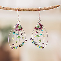 Beaded dangle earrings, 'Purple Wings of Freedom' - Purple Crystal & Glass Beaded Butterfly Wing Dangle Earrings