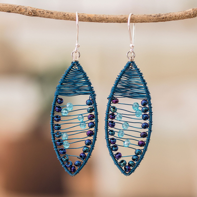 Beaded dangle earrings, 'Perfect Union' - Handcrafted Blue Crystal and Glass Beaded Dangle Earrings