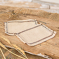 Cotton coasters, 'Morning Tea' (pair) - Pair of Handwoven Cotton Coasters in Brown and Ivory