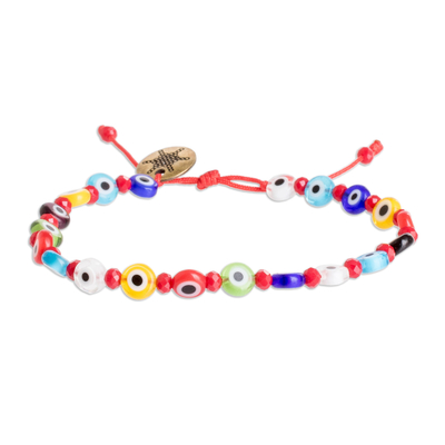 Crystal and glass beaded bracelet, 'colourful Protection' - Crystal and Nazar Glass Beaded Bracelet in Multicolour Hues