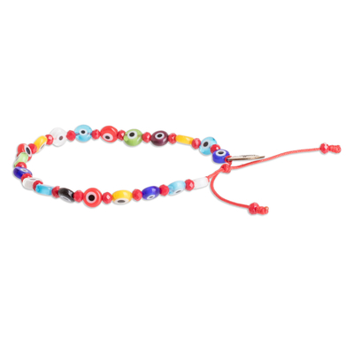Crystal and glass beaded bracelet, 'Colorful Protection' - Crystal and Nazar Glass Beaded Bracelet in Multicolor Hues