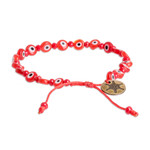 Crystal and glass beaded bracelet, 'Red Guards' - Adjustable Red Crystal and Nazar Glass Beaded Bracelet