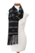 Rayon scarf, 'Cerulean Rivers' - Handloomed Striped Cerulean and Black Rayon Scarf