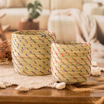 Natural fiber baskets, 'Practical Forest' (set of 2) - Set of 2 Natural Fiber Baskets with Colorful Acrylic Threads
