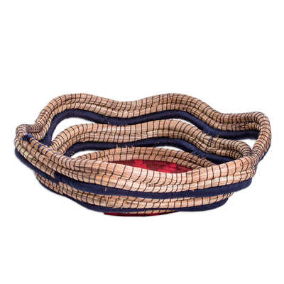 Natural fiber basket, 'Night Flora' - Handcrafted Natural Fiber Basket with Colorful Accents