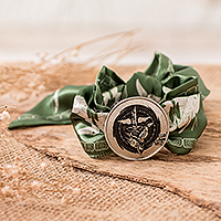 Nickel and silk pendant bracelet, 'Tijax Essence' - Nickel Tijax Sign Pendant Bracelet with Green Silk Textile