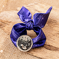 Nickel and silk pendant bracelet, 'Imox Essence' - Nickel Imox Sign Pendant Bracelet with Purple Silk Textile