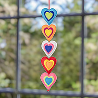 Felt mobile, 'Multicolor Love' - Handcrafted Heart-Shaped Multicolor Felt Mobile