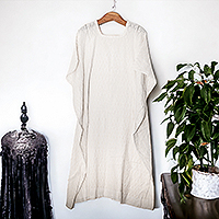 Handloomed cotton caftan dress, 'Ancestral Glow' - Classic Pic'bil Handloomed Ivory Cotton Caftan Dress