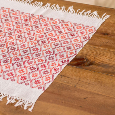 Cotton placemat, 'Stars in the Sky' - Star and Geometric-Themed Red Cotton Placemat with Fringes