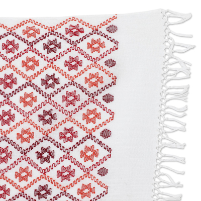 Mantel individual de algodón - Mantel individual de algodón rojo con flecos y motivos geométricos y de estrellas
