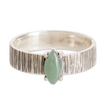 Jade single stone ring, 'Vitality Stripes' - Striped Sterling Silver Single Stone Ring with Green Jade