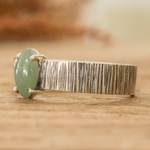 Jade single stone ring, 'Vitality Stripes' - Striped Sterling Silver Single Stone Ring with Green Jade