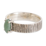 Jade single stone ring, 'Vitality Stripes' - Striped Sterling Silver Single Stone Ring with Green Jade