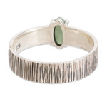 Jade single stone ring, 'Vitality Stripes' - Striped Sterling Silver Single Stone Ring with Green Jade
