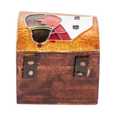 Caja decorativa de madera - Caja decorativa clásica hecha a mano de madera de pino en tonos cálidos