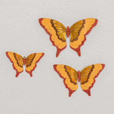 Detalles de pared de paneles de yeso con cuentas (juego de 3) - Juego de 3 detalles de pared de mariposas con cuentas doradas hechos a mano