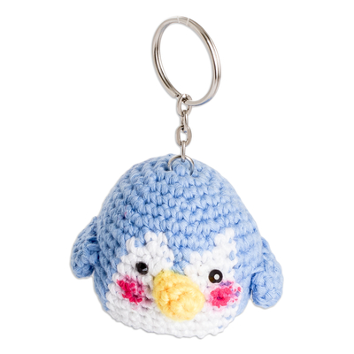 Crocheted key chain, 'Chilly Love' - Handmade Penguin-Themed Crocheted Key Chain from El Salvador