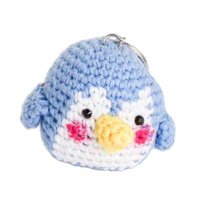 Crocheted key chain, 'Chilly Love' - Handmade Penguin-Themed Crocheted Key Chain from El Salvador