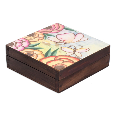 Joyero de madera - Joyero de madera de pino con temática de mariposas pintado a mano