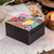 Caja de té de madera - Caja de té de madera de pino negro con temática tropical pintada a mano