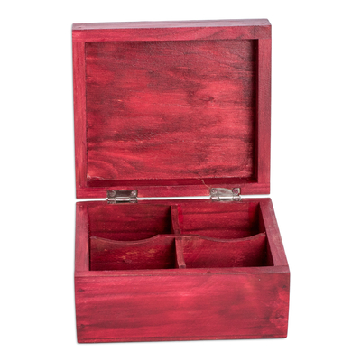 Caja de té de madera - Caja de té de madera de pino rojo con temática tropical pintada a mano