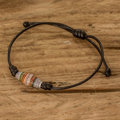 Recycled paper pendant bracelet, 'Earth's Riches in Black' - Black Recycled Paper Pendant Bracelet with Adjustable Cord