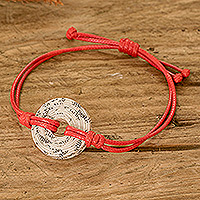 Recycled paper pendant bracelet, 'Crimson Constellation' - Handmade Recycled Paper Pendant Bracelet with Red Cord