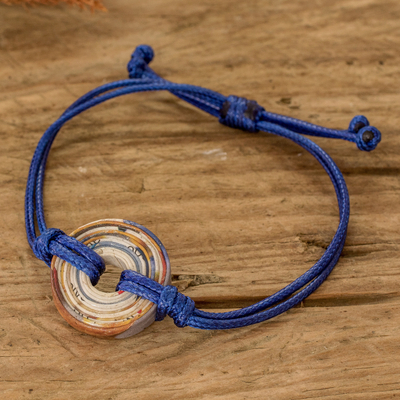 Recycled paper pendant bracelet, 'Azure Constellation' - Handcrafted Recycled Paper Pendant Bracelet with Blue Cord