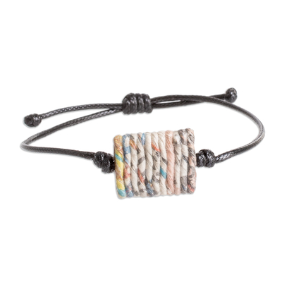 Recycled paper pendant bracelet, 'History Threads in Black' - Handcrafted Eco-Friendly Recycled Paper Pendant Bracelet