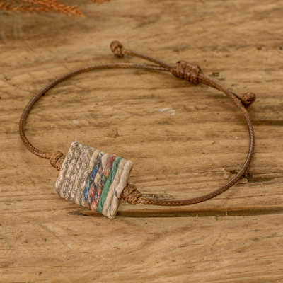 Recycled paper pendant bracelet, 'History Threads in Brown' - Eco-Friendly Adjustable Recycled Paper Pendant Bracelet
