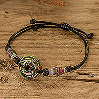 Recycled paper pendant bracelet, 'The Night Alliance' - Eco-Friendly Black Recycled Paper Pendant Bracelet