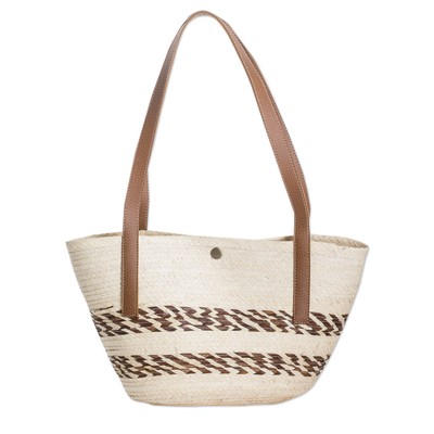 Natural fiber shoulder bag, 'Sun & Summer' - Handmade Natural Fiber Shoulder Bag with Sharp Brown Accents