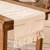 Tischläufer aus Baumwolle - Handgewebter Tischläufer aus elfenbeinfarbener Baumwolle mit Streifen und Fransen