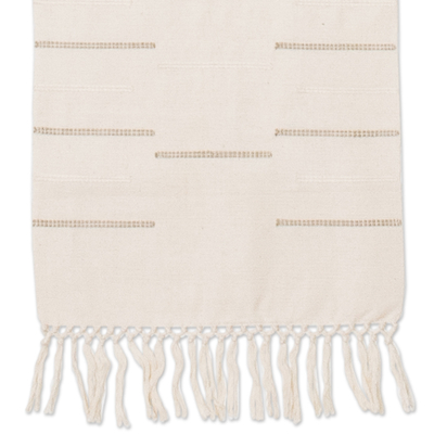 Camino de mesa de algodón - Camino de mesa de algodón marfil tejido a mano con rayas y flecos