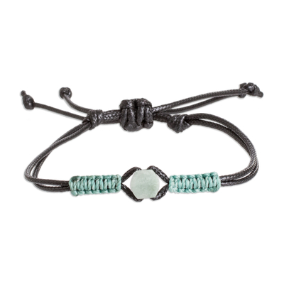 Men's jade pendant bracelet, 'Wild Jade' - Men's Adjustable Black and Mint Jade Pendant Bracelet