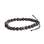 Men's hematite and volcanic stone beaded bracelet, 'Inner Protector' - Men's Volcanic Stone Beaded Bracelet with Hematite Jewel