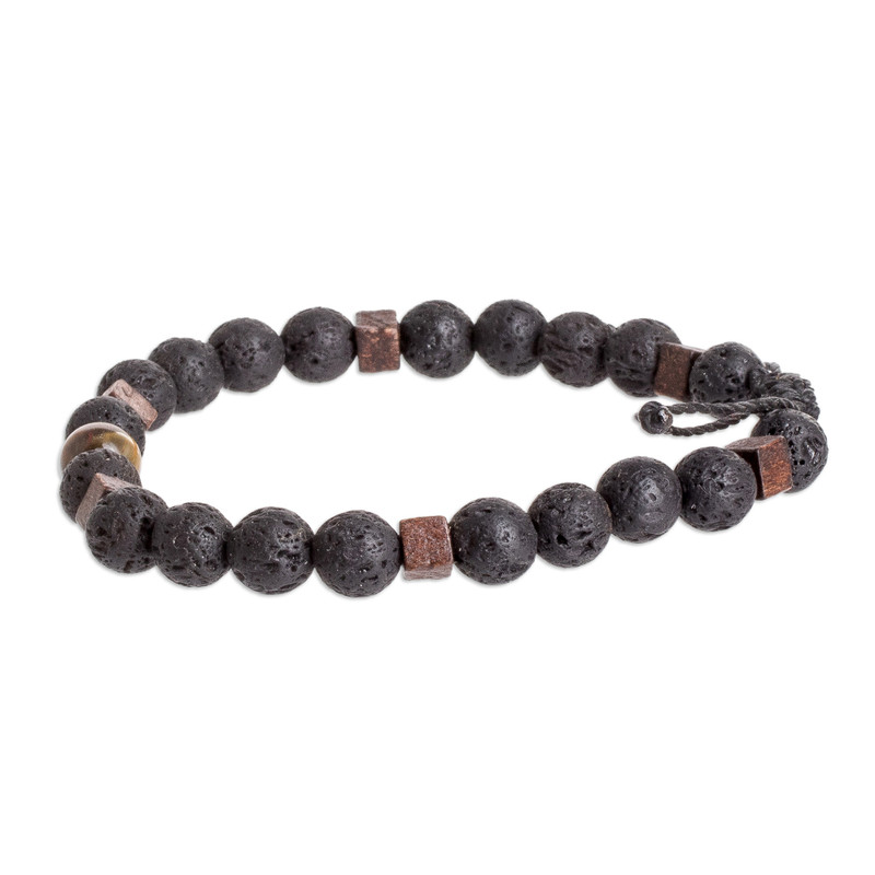 ●DOFFJASON● Volcanic Stone Surgical Chain Bracelet DJ23SSE Woven Box Chain Bracelet in Sterling Silver with Black