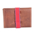 Leather cable case, 'Claret Keeper' - Brown Leather Cable Case with Claret Cotton Textile