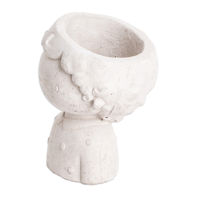 Cement flower pot, 'Little Prince' - Handcrafted Whimsical Boy Cement Flower Pot from El Salvador