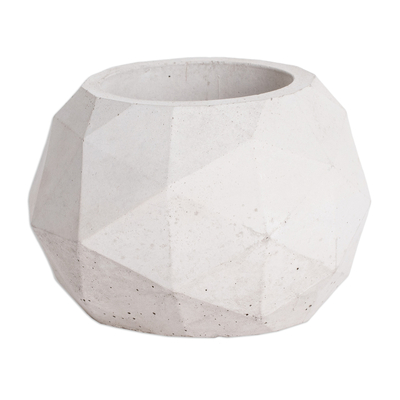 Cement flower pot, 'Geometric Spaces' - Handcrafted Geometric Cement Flower Pot from El Salvador