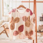 Cotton caftan, 'Magic Spring' - Eco-Printed Leaf-Themed Brown and Burgundy Cotton Caftan