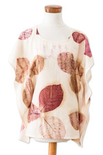 Cotton caftan, 'Magic Spring' - Eco-Printed Leaf-Themed Brown and Burgundy Cotton Caftan
