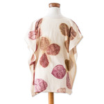 Cotton caftan, 'Magic Spring' - Eco-Printed Leaf-Themed Brown and Burgundy Cotton Caftan