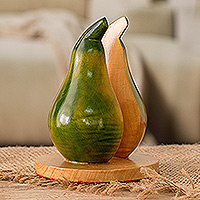 Wood napkin holder, 'Guatemalan Pear' - Guatemalan Hand-Carved and Painted Wood Pear Napkin Holder