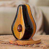 Wood napkin holder, 'Guatemalan Avocado' - Guatemalan Hand-Carved & Painted Wood Avocado Napkin Holder