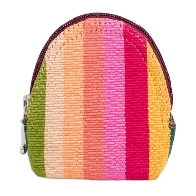 Hand-woven cotton keychain coin purse, 'Tropical Beauty' - Hand-Woven Cotton Keychain Coin Purse with colourful Stripes