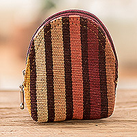 Hand-woven cotton keychain coin purse, 'Fertile Land' - Striped Cotton Keychain Coin Purse Hand-Woven in Guatemala